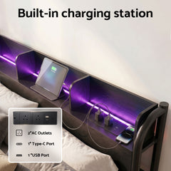 Artiss Bed Frame Double Size with Storage Shelf Headboard Charging Station GRID