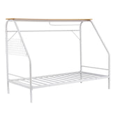 Artiss Single House Bed Frame Metal Canopy Bed Storage Shelf for Kids White