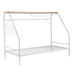 Artiss Single House Bed Frame Metal Canopy Bed Storage Shelf for Kids White