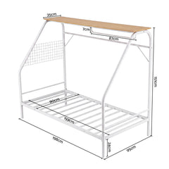 Artiss Single House Bed Frame Metal Canopy Bed Storage Shelf for Kids White