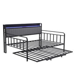 Artiss Bed Frame Double LED Metal Trundle Daybed with Charging Station TURN