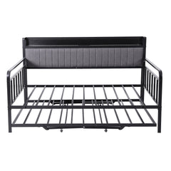 Artiss Bed Frame Double LED Metal Trundle Daybed with Charging Station TURN