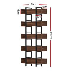 Artiss Bookshelf 5-Tier Bookcase Display Shelves Metal Storage Stand Rack Walnut