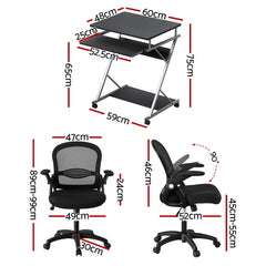 Artiss Computer Desk Mesh Office Chair Set Desks with Keyboard Shelf Try Black