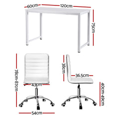 Artiss Computer Desk 120cm Executive Office Chairs Set PU Leather Low Back White