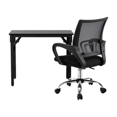 Artiss Computer Desk Mesh Office Chair Set Foldable Home Study Table Black