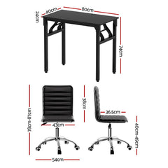 Artiss Computer Desk Office Chair PU Leather Set Foldable Home Study Table Black