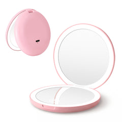 Embellir LED Compact Mirror Lighted Travel Makeup Mirror Pocket-Sized 1x 10x Magnification Round Pink