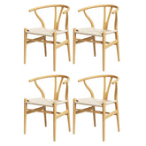 1 Set of 4 Artiss Dining Chairs Wooden Rattan Seat Wishbone Back