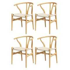 1 Set of 4 Artiss Dining Chairs Wooden Rattan Seat Wishbone Back