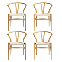 1 Set of 4 Artiss Dining Chairs Wooden Rattan Seat Wishbone Back