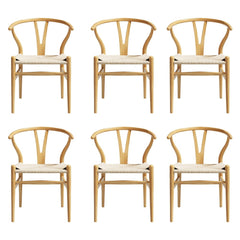 1 Set of 6 Artiss Dining Chairs Wooden Rattan Seat Wishbone Back