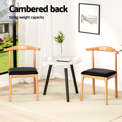 Artiss Set of 2 Dining Chairs Rubber Wood Leather Seat Black