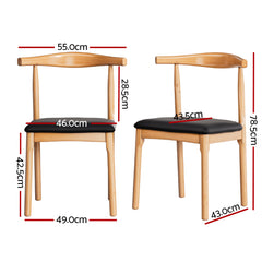 Artiss Set of 4 Dining Chairs Rubber Wood Leather Seat Black