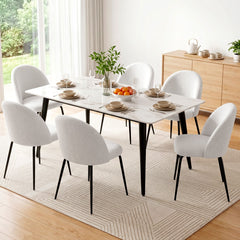 Artiss Dining Chairs Set of 6 Sherpa Boucle White