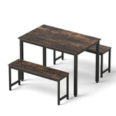 Artiss Dining Table and Chairs Set 3 Piece Kitchen Metal Desk Bench Dark Walnut