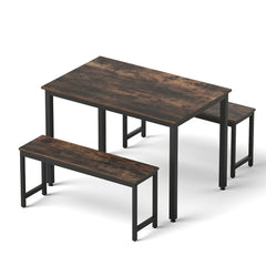 Artiss Dining Table and Chairs Set 3 Piece Kitchen Metal Desk Bench Dark Walnut