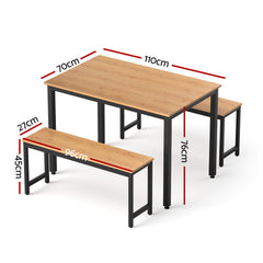 Artiss Dining Table and Chairs Set 3 Piece Kitchen Metal Desk Bench Natural Oak