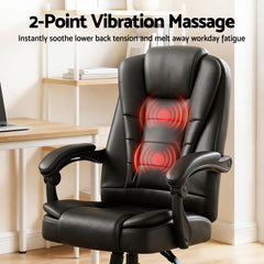 Artiss Massage Office Chair Executive Computer Gaming Chairs Black PU Leather