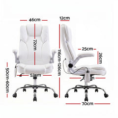 Artiss 8 Point Massage Office Chair PU Leather White