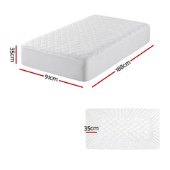Giselle Waterproof Mattress Protector 100% Cotton Quilted Fitted Cover Single - Free Delivery