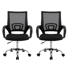 Artiss 2x Mesh Office Chair Mid Back Black