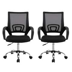 Artiss 2x Mesh Office Chair Mid Back Black
