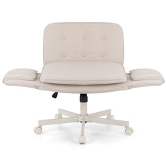 Artiss Criss Cross Chair with Wheels & Adjustable Armrests, Ergonomic Cross Legged Office Desk Chair PU Leather Vanity Chair Swivel for Home, Make Up, Bedroom, Computer, Beige