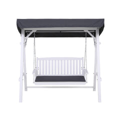 Gardeon Outdoor Wooden Swing Chair Garden Bench Canopy Cushion 3 Seater White