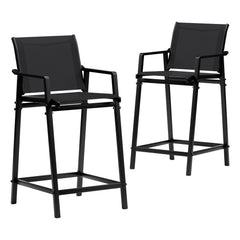 Gardeon 2PC Outdoor Bar Stools Steel Dining Chairs Patio Furniture Garden Black