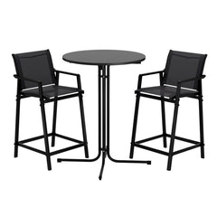 Gardeon 3PC Outdoor Bar Set Stools Dining Chairs Table Patio Furniture Bistro Set Steel Black