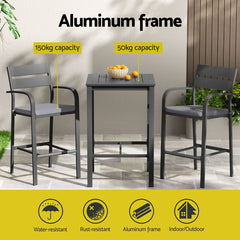 Gardeon 3Pcs Outdoor Bar Set Stools Dining Chairs Table Patio Aluminium Bistro Set Black