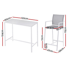 Gardeon 7PCS Outdoor Bar Set Stools Dining Chairs Table Patio Steel Bistro Set White