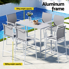 Gardeon 7PCS Outdoor Bar Set Stools Dining Chairs Table Patio Steel Bistro Set White