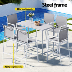 Gardeon 7PCS Outdoor Bar Set Stools Dining Chairs Table Patio Steel Bistro Set