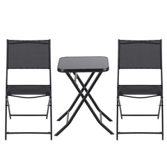 Gardeon Outdoor Bistro Set Folding Table and Chairs Patio Furniture Garden Steel Black