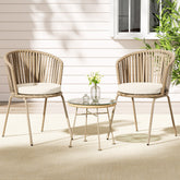 Gardeon 3 Piece Outdoor Bistro Set Patio Furniture Rope Setting Chairs Table Beige