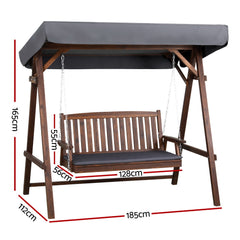Gardeon Wooden Swing Chair Garden Bench Canopy 3 Seater Outdoor Furniture