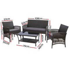 Gardeon 4 Piece Outdoor Sofa Set with Storage Cover Wicker Harp Chair Table Grey