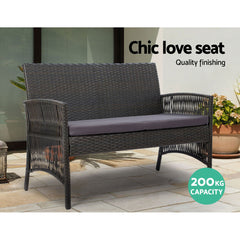 Gardeon 4 Piece Outdoor Sofa Set with Storage Cover Wicker Harp Chair Table Grey