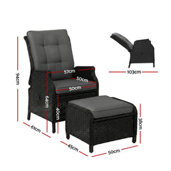 Gardeon Recliner Chair Sun lounge Wicker Lounger Outdoor Furniture Patio