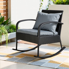 Gardeon Rocking Chair Wicker Outdoor Furniture Garden Patio Lounge Setting Black