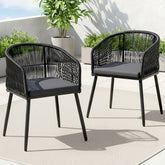 Gardeon 2 Piece Outdoor Dining Chairs Wicker Chair Patio Furniture Garden Steel Black