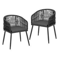 Gardeon 2 Piece Outdoor Dining Chairs Wicker Chair Patio Furniture Garden Steel Black