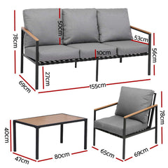 Gardeon 5 Seater Outdoor Sofa Set 4PCS Table Chair Garden Bench Patio Furniture