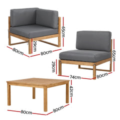Gardeon 4-Piece Outdoor Sofa Set Wooden Couch Lounge Setting 5PCS