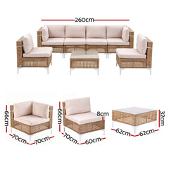 Gardeon 6 Seater Outdoor Sofa Set 7PCS Table Chair Set Garden Rattan Patio Furniture