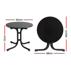 Gardeon Outdoor Side Table 80cm Folding Steel Round Bistro Desk Cafe Patio