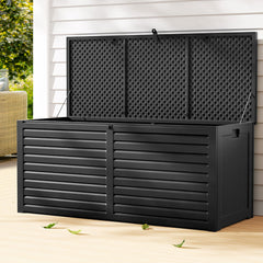 Gardeon Outdoor Storage Box 490L Container Lockable Garden Bench Shed Tools Toy All Black