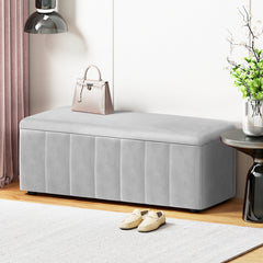 Artiss Storage Ottoman Blanket Box Velvet Grey 103cm
